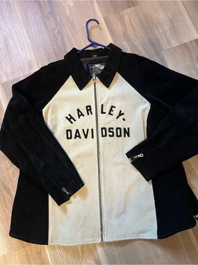 Vintage Harley-Davidson Black and Cream Zip Front Bomber Jacket suede sz 3X